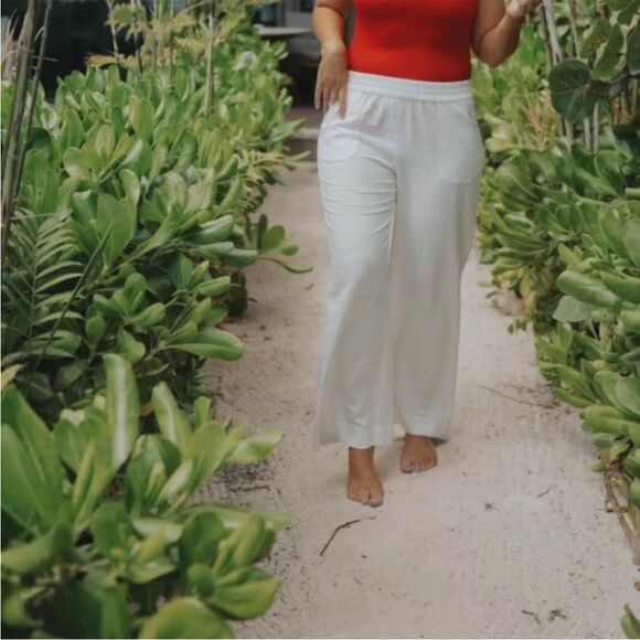 Andie The Madeira Pant Linen Coconut Ivory White Relaxed Trouser size large NWT - Picture 1 of 10